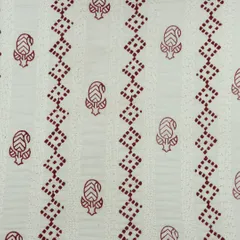 Lace White and Red Motif Print with Embroidery Cotton Fabric
