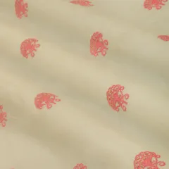 Cream with Pink Floral Embroidery Cotton Fabric