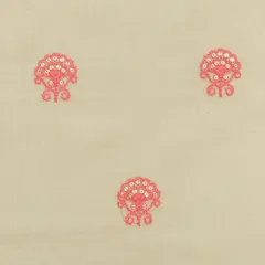 Cream with Pink Floral Embroidery Cotton Fabric