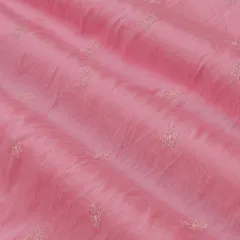 Bubblegum Pink Motif Embroidery Chanderi Fabric