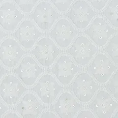 Pearl White Nokia Silk Thread With Sequin Embroidery Fabric