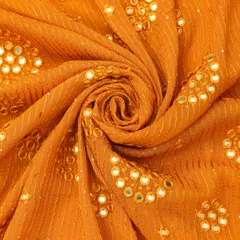 Honey Yellow Georgette Floral Sequin Embroidery Fabric