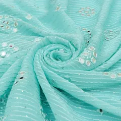 Sky Blue Georgette Floral Sequin Embroidery Fabric