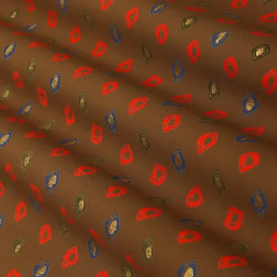Chocolate Brown Rayon Foil Print Fabric