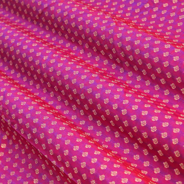 Electric Purple Brocade Gold Zari Booti Embrodiery Fabric