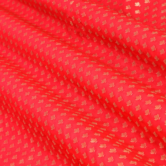 Magenta Brocade Gold Zari Booti Embroidery Fabric