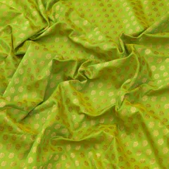 Parrot Green Brocade Gold Zari Booti Embroidery Fabric