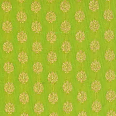 Parrot Green Brocade Gold Zari Booti Embroidery Fabric