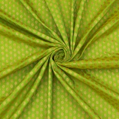 Parrot Green Brocade Gold Zari Booti Embroidery Fabric