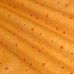 Canary Yellow Brocade Golden Zari Motif Work Embroidery Fabric