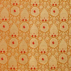Mustard Yellow Brocade Golden Zari Motif Work Embroidery Fabric