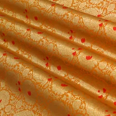 Mustard Yellow Brocade Golden Zari Motif Work Embroidery Fabric