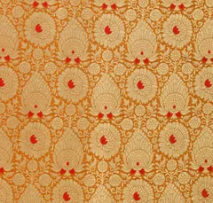 Mustard Yellow Brocade Golden Zari Motif Work Embroidery Fabric