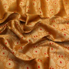 Mustard Yellow Brocade Golden Zari Motif Work Embroidery Fabric