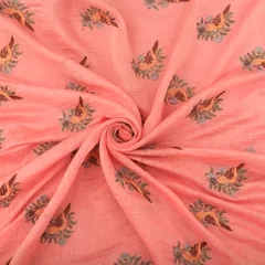 Baby Pink Bird Embroidery Chanderi Cotton Fabric