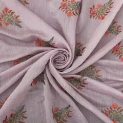 Lilac Purple Bird Embroidery Chanderi Cotton Fabric