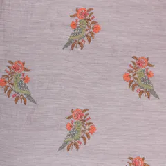 Lilac Purple Bird Embroidery Chanderi Cotton Fabric