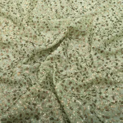 Tea Green Chinon Sequin Embroidery Fabric