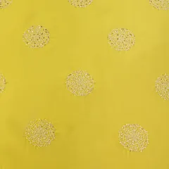 Light Yellow Cotton Motif Threadwork Sequins Embroidery Fabric
