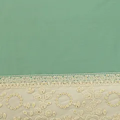 Pale Turquoise Cotton Border Floral Threadwork Sequin Embroidery Fabric