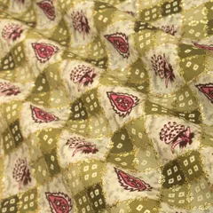 Olive Green Chinon Position Print Sequin Embroidery Fabric