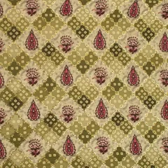 Olive Green Chinon Position Print Sequin Embroidery Fabric
