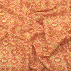 Pink Georgette Position Print Threadwork Sequin Embroidery Fabric