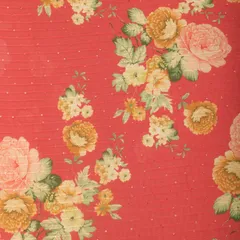 Blood Red Floral Print Georgette Sequins Embroidery Fabric