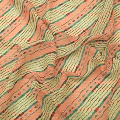 Salmon Pink and White Print Georgette Sequins Embroidery Fabric