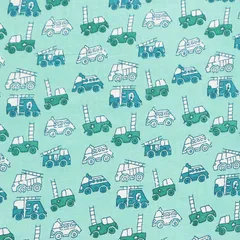 Baby Blue Car Motif Cotton Fabric