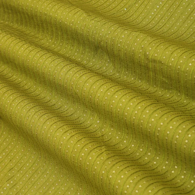Olive Green Sequins Embroidery Linen Fabric