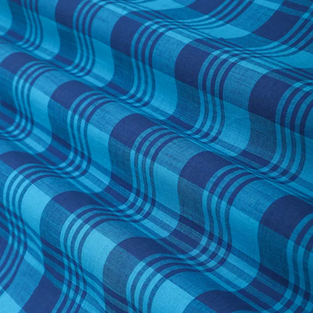 Sapphire Blue Pleated Print Cotton Linen Fabric