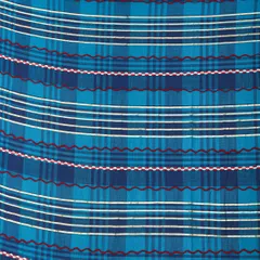 Sapphire Blue Check Print Threadwork Embroidery Linen Cotton Fabric
