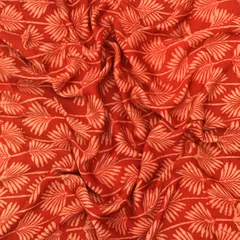 Brick Red Motif Print Satin Silk Fabric