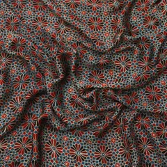 Azure Blue Motif Print Satin Silk Fabric