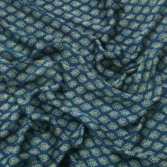 Steel Blue Motif Print Satin Silk Fabric