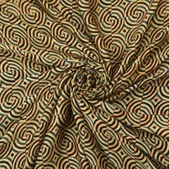 Cream and Black Motif Print Satin Silk Fabric