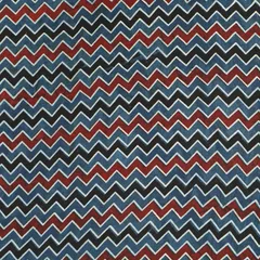 Navy Blue Zig-Zag Print Satin Silk Fabric