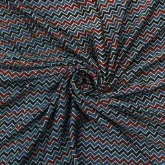 Navy Blue Zig-Zag Print Satin Silk Fabric