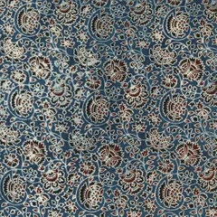 French Blue Floral Print Satin Silk Fabric