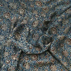 French Blue Floral Print Satin Silk Fabric
