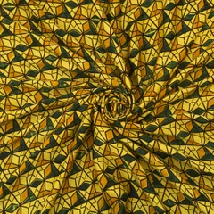 Canary Yellow and Black Abstract Print Satin Silk Fabric