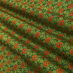 Emerald Green Motif Print Satin Silk Fabric