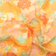 Daffodil Yellow Multicoloured Floral-Print Georgette Sequins Embroidery Fabric