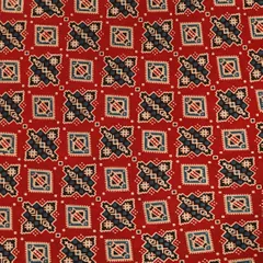 Scarlet Red Motif Print Satin Silk Fabric