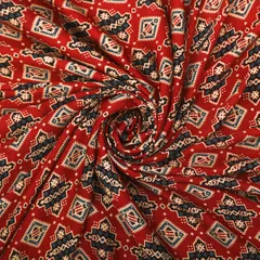 Scarlet Red Motif Print Satin Silk Fabric