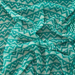 Sky Blue Georgette Print Border Sequin Embroidery Fabric