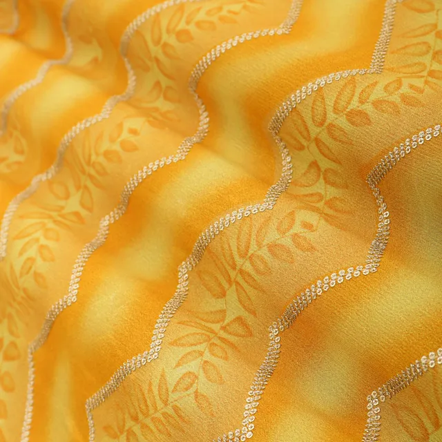 Mustard Yellow Chinon Sequin Embroidery Fabric