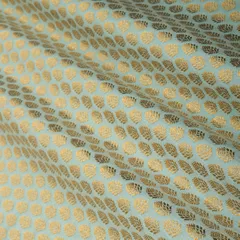 Blue Satin Brocade Booti Golden Zariwork Fabric