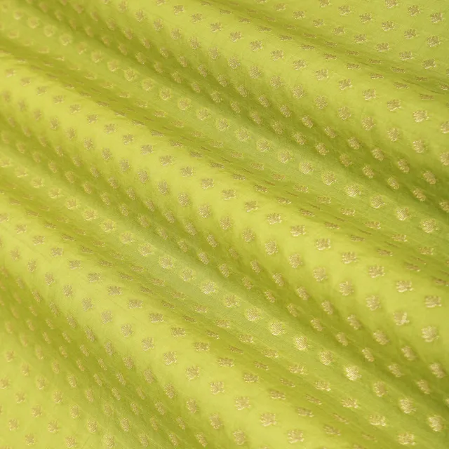 Parrot Green Pauri Brocade Golden Zariwork Booti Fabric